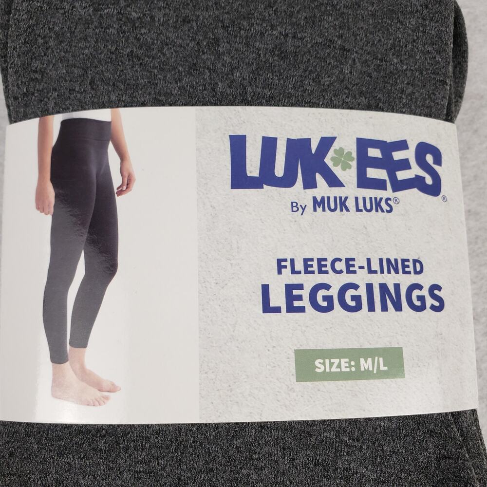 Muk Luks Women's Size M/L Fleece Lined Leggings‎ Solid Gray Neutral Basic Comfy